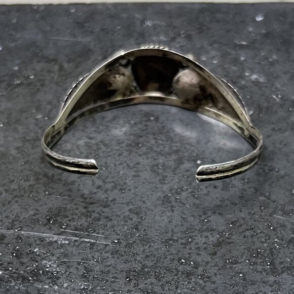 Delicate Vintage Sterling Silver and Turquoise Open Cuff Bracelet - Picture 4 of 7